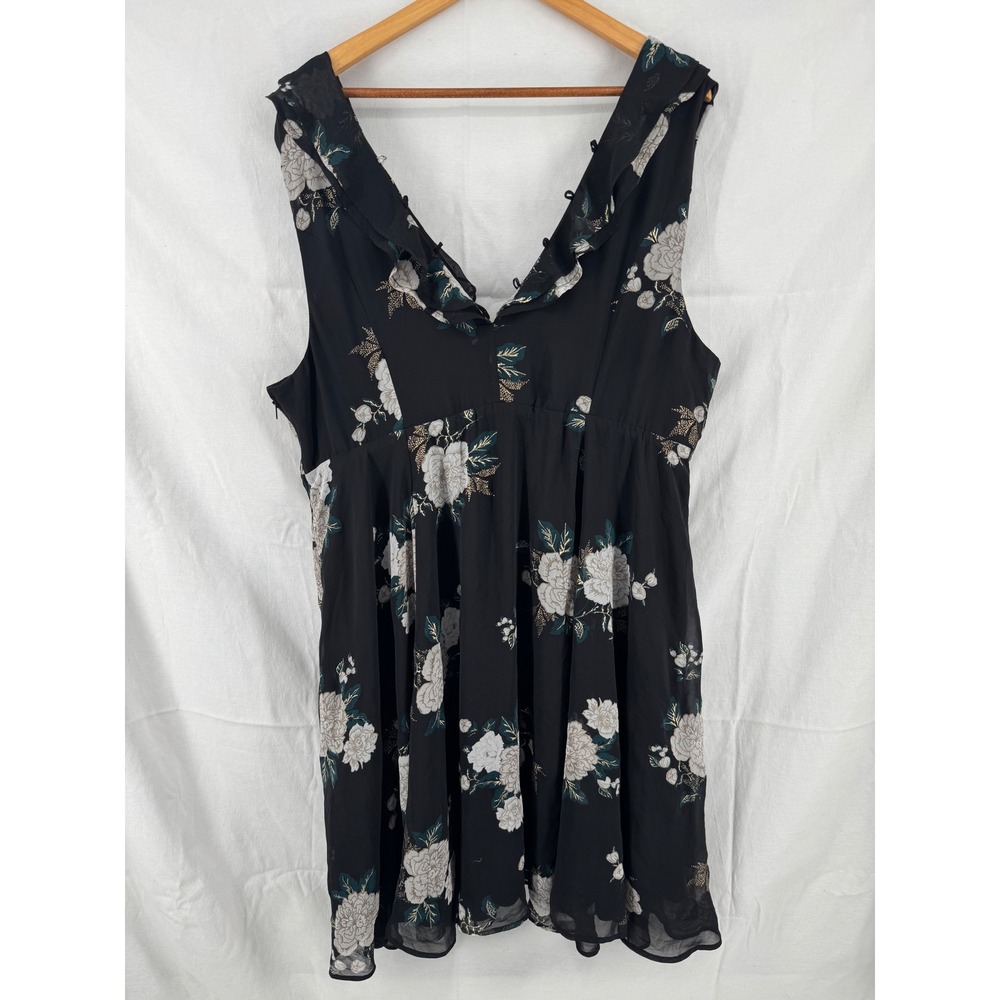 Torrid Floral Chiffon Ruffle V-Neck Skater Dress Black Gold Foil Plus Size 22 - Picture 2 of 6
